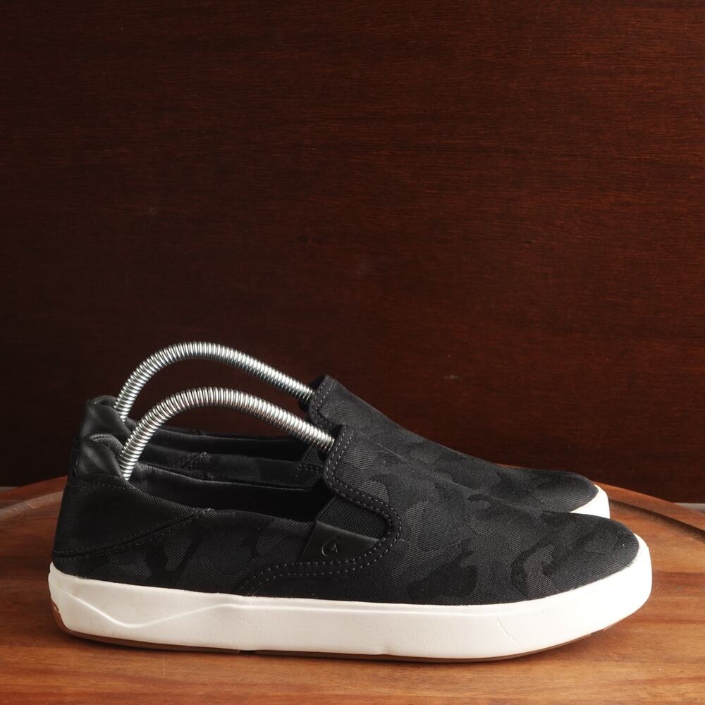 OluKai Sneakers Mens SZ 8.5 BLK Camo Lae'Ahi Pa'i Slip On Comfort Walking Shoes